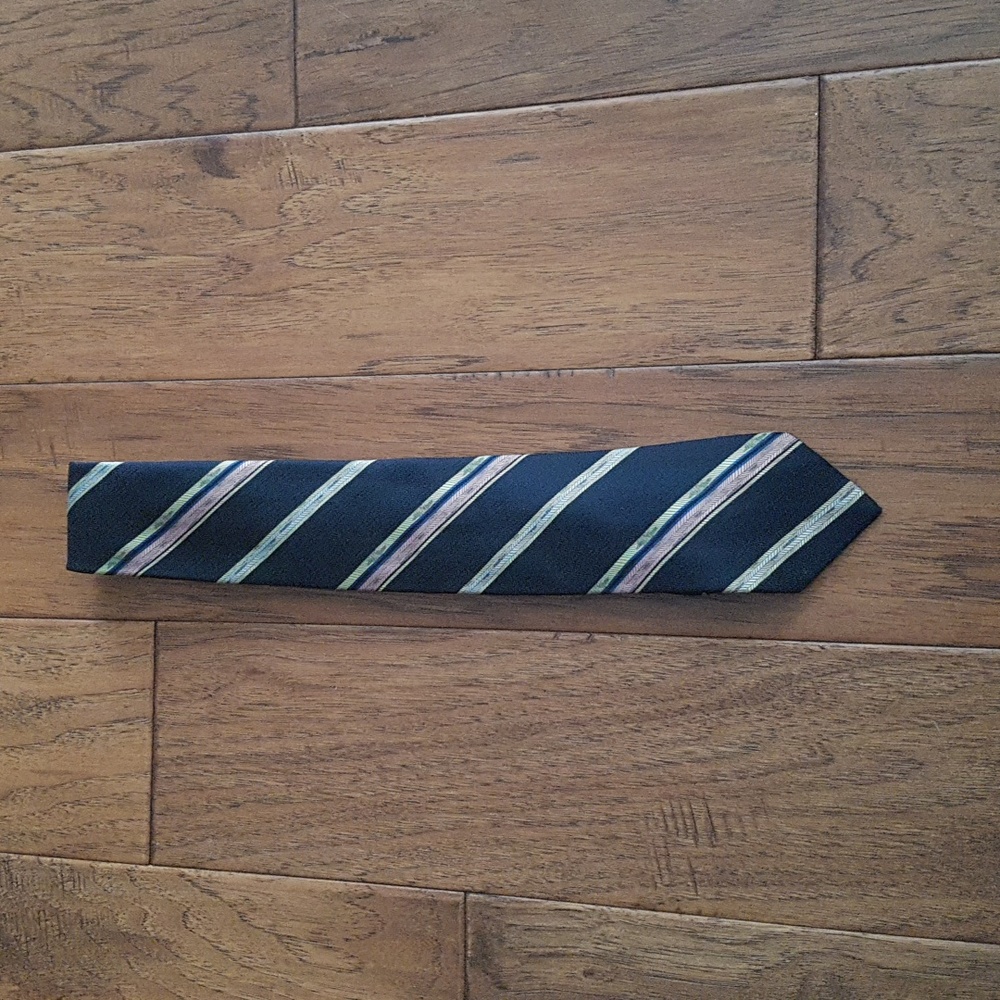 Christian Dior Monsieur Navy Pink/Gold Striped Tie Made in Canada